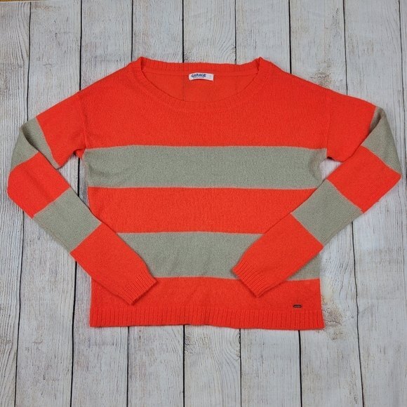 Garage Rugby Stripe Long Sleeve Sweater, Orange & Tan, Lg , Good Used Condition - Picture 7 of 13